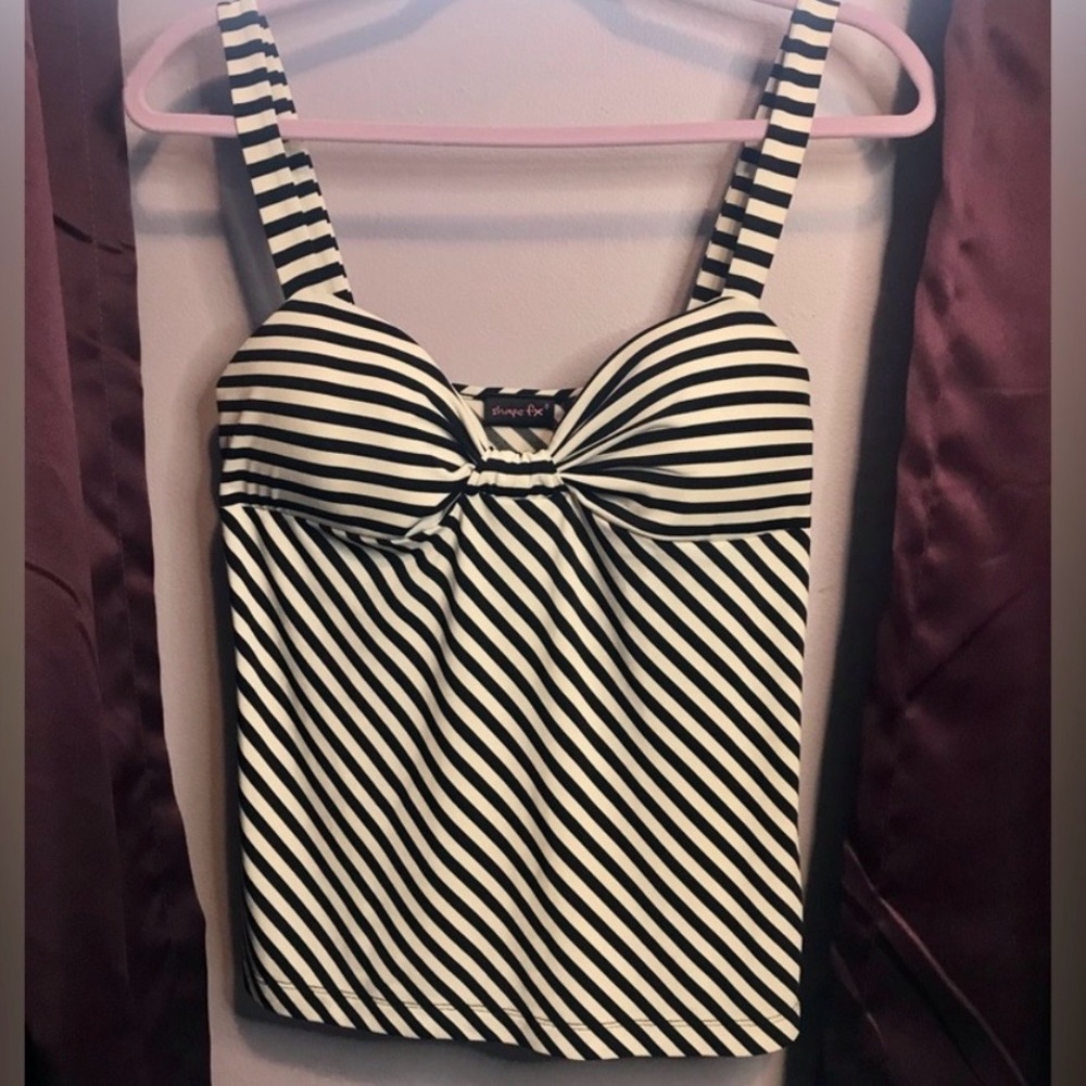 Shape fx Striped Sweetheart Tank Top Black And White Vintage 2000s